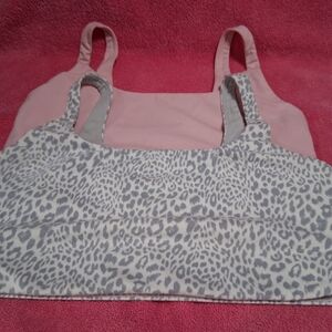 Victoria's Secret Sport U-Neck Lightly Lined Bra Set (2) Gray Pink Size L